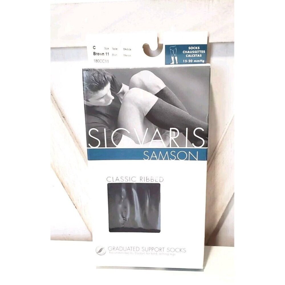 SIGVARIS 180CC 11 15-30mmHg MENS COTTON KNEE-HIGH Brown Ribbed